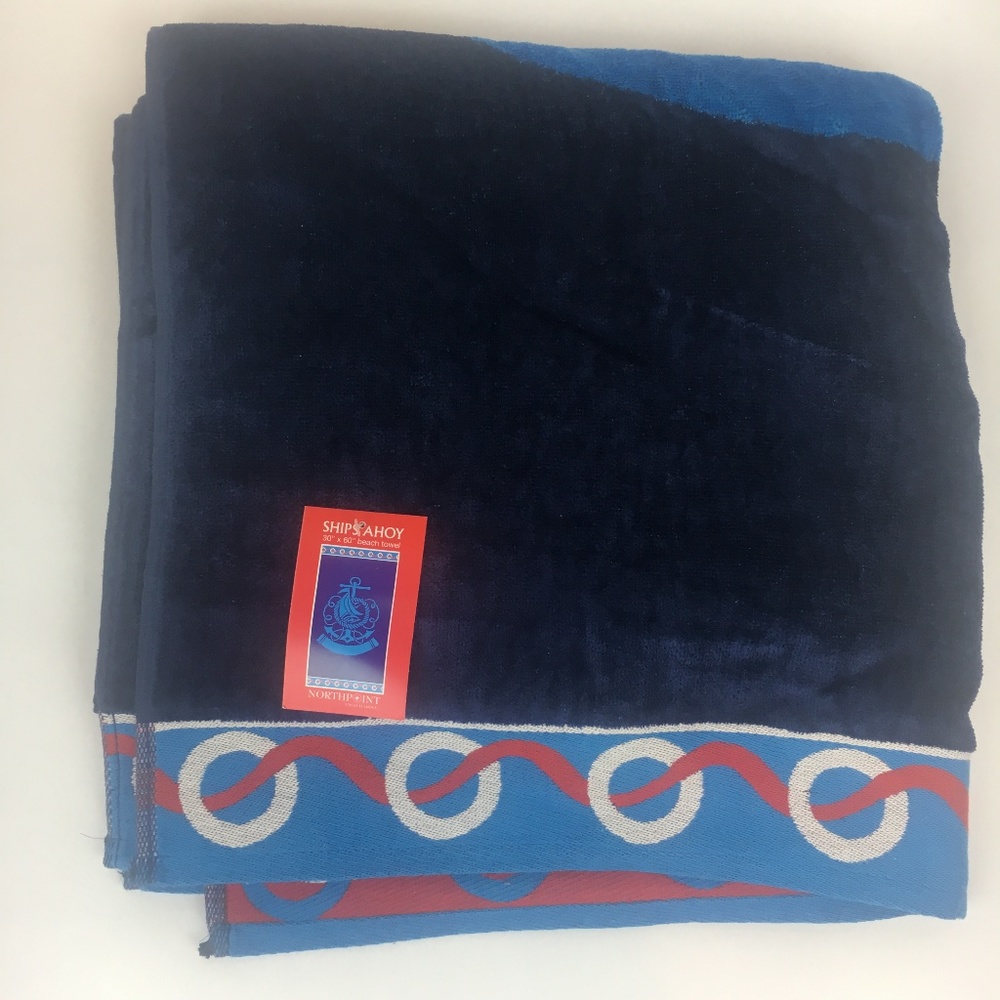 Nautical Beach Towel Ships Ahoy Life Preservers